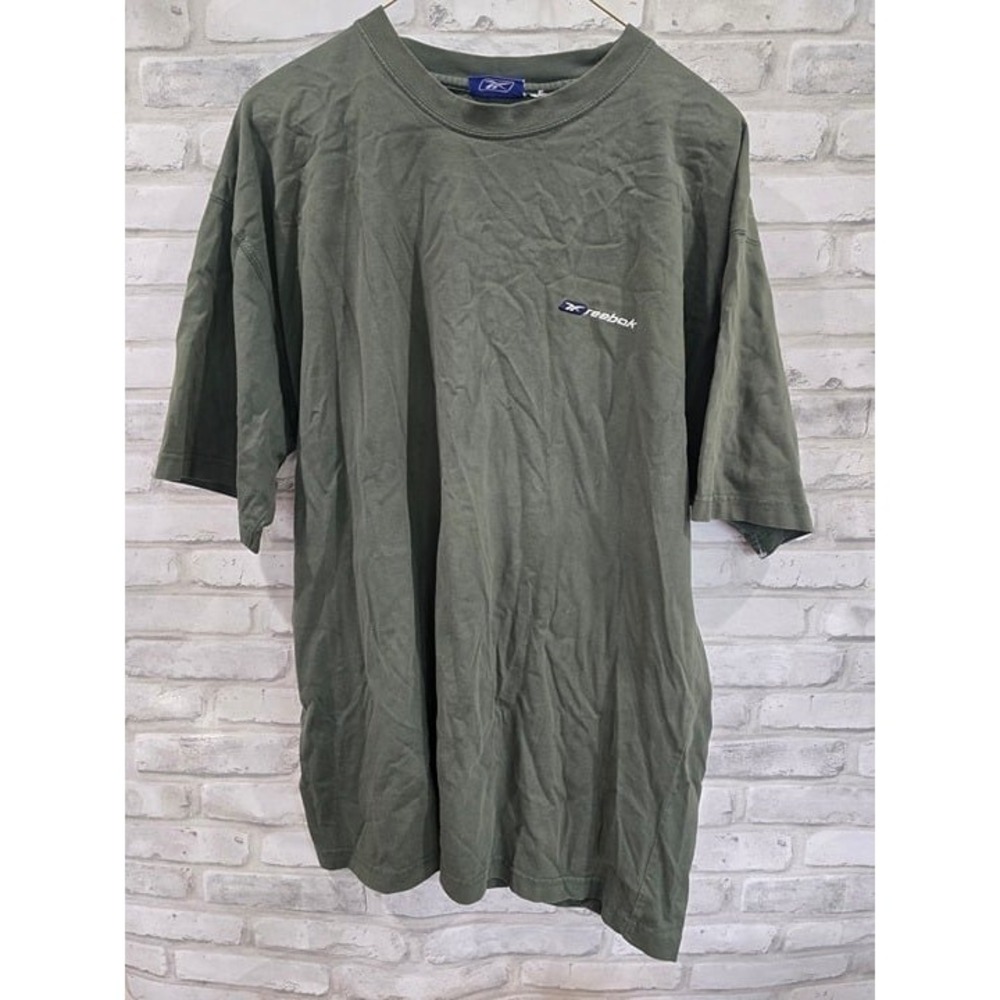 Vintage Reebok Olive Green T-shirt Size XL Lightweight Short Sleeve Logo Solid